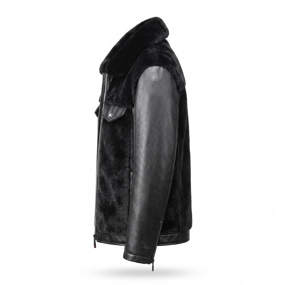 Mens Outlet House - Lolom | Faux Fur-Paneled Zip-Up Leather Jacket Men