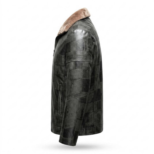 Mens Outlet House - Rohal | Lined Patterned Leather Jacket Men