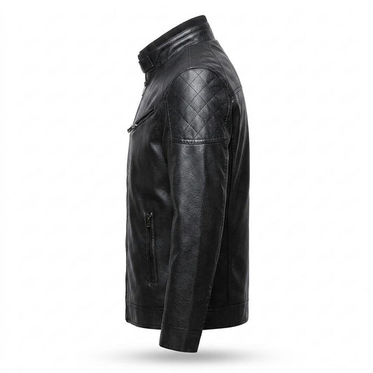 Mens Outlet House - Seral | Zip-Up Stand-Collar Leather Jacket Men
