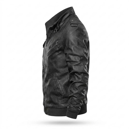 Mens Outlet House - Zanal | Zippered Stand-Collar Leather Jacket Men