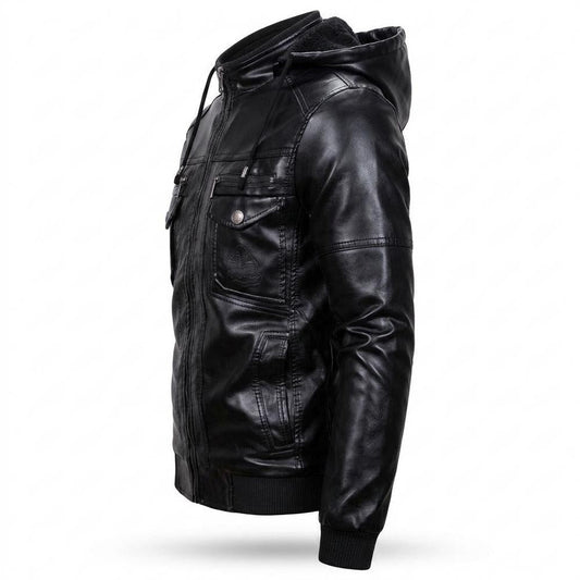 Mens Outlet House - Sever | Hooded Lined Leather Jacket Men