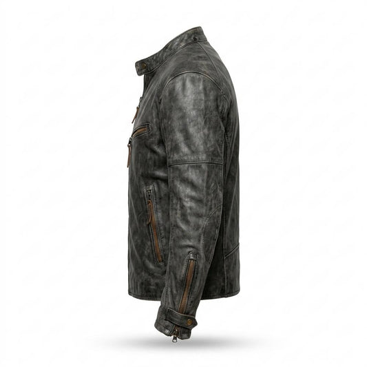 Mens Outlet House - Satal | Distressed Fitted Leather Jacket Men