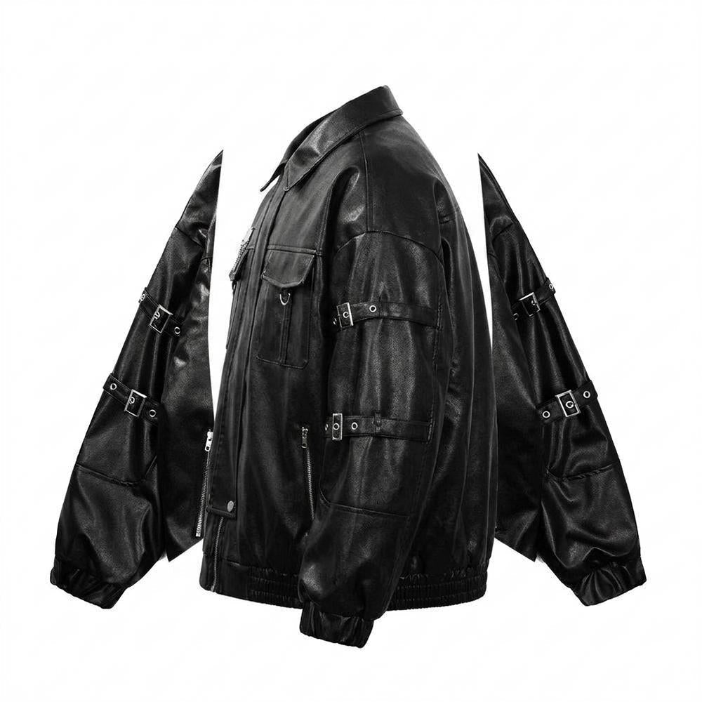 Mens Outlet House - Tazan | Oversized Buckled Leather Jacket Unisex