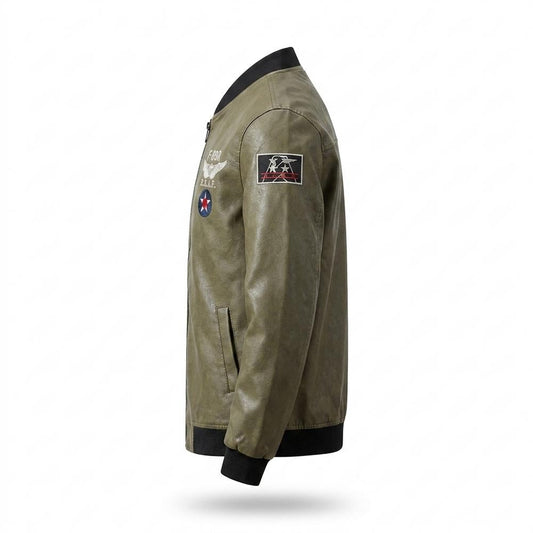 Mens Outlet House - Kufir | Embroidered Faux Leather Jacket Men