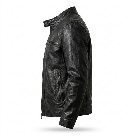 Mens Outlet House - Lasan | Slim-Fit Textured Leather Jacket Men