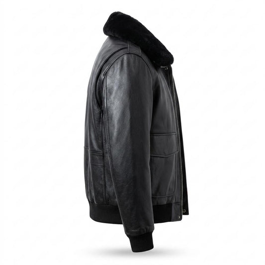 Mens Outlet House - Satir | Fur-Collar Slim-Fit Leather Jacket Men