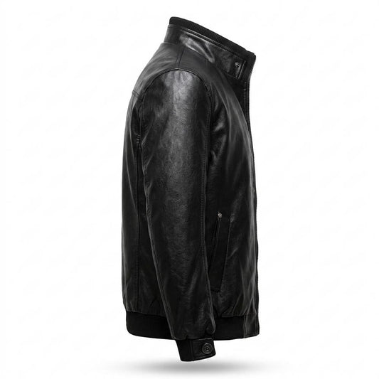 Mens Outlet House - Nemin | Stand-Collar Zip-Up Leather Jacket Men