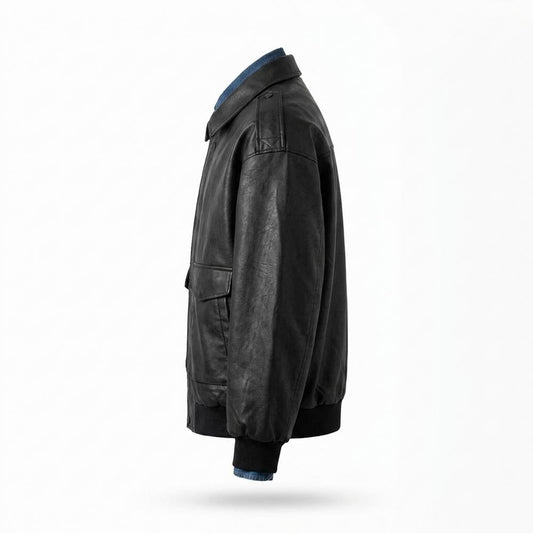Mens Outlet House - Allan | Rib-Knit Zip-Up Leather Jacket Men