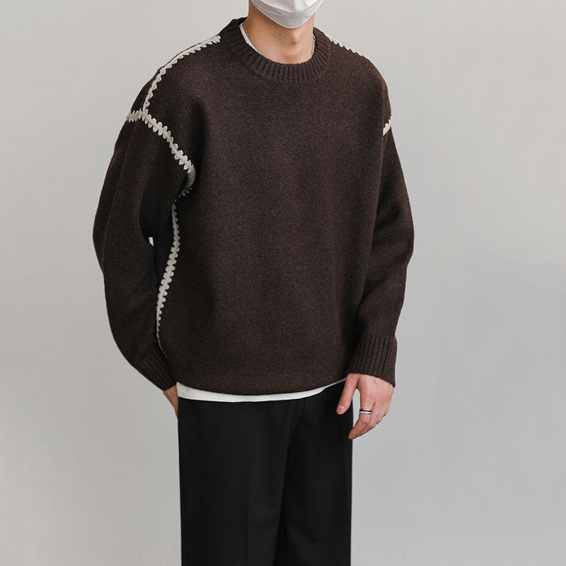 Zeran  Melierter kontrastvernähter Wollmix-Strickpullover