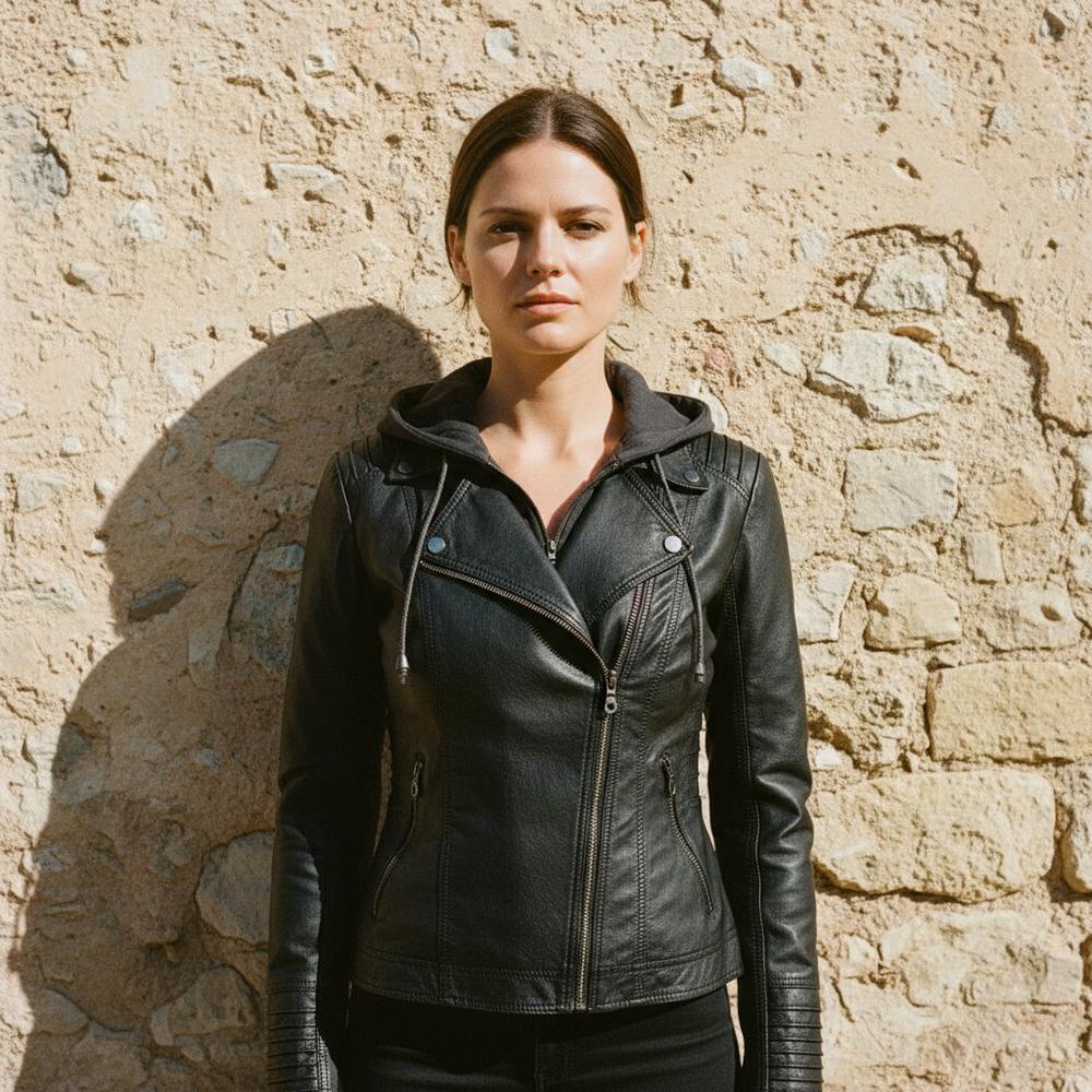 Mens Outlet House - Lanon | Hooded Faux Leather Jacket Women