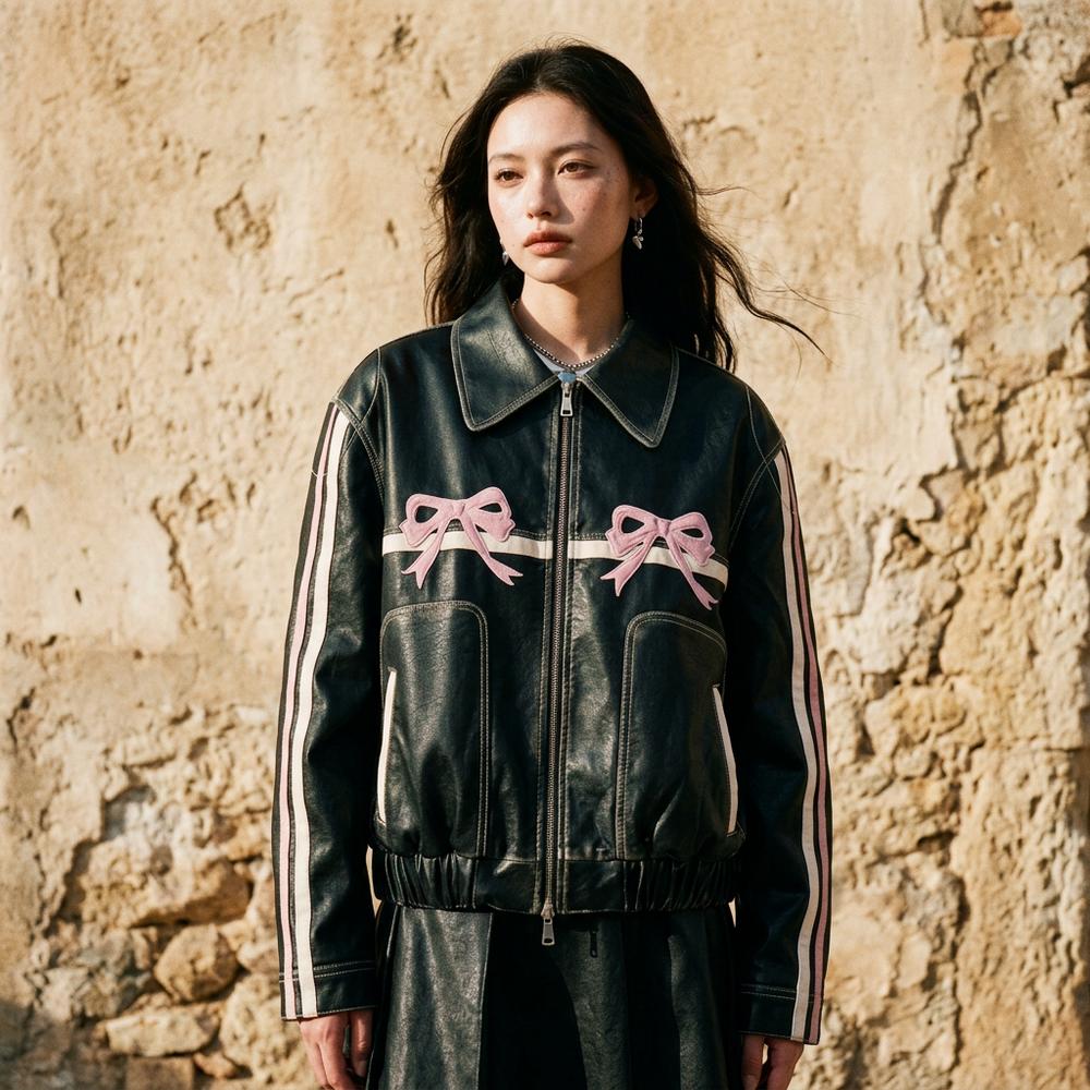 Mens Outlet House - Kukok | Zip-Up Appliquéd Leather Jacket Women