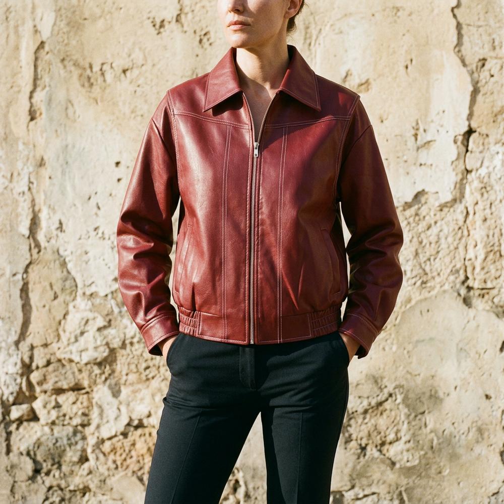 Mens Outlet House - Dedot | Zip-Front Collared Leather Jacket Women