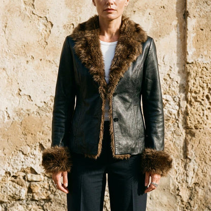 Mens Outlet House - Lawik | Faux Fur-Trimmed Button-Up Leather Jacket Women