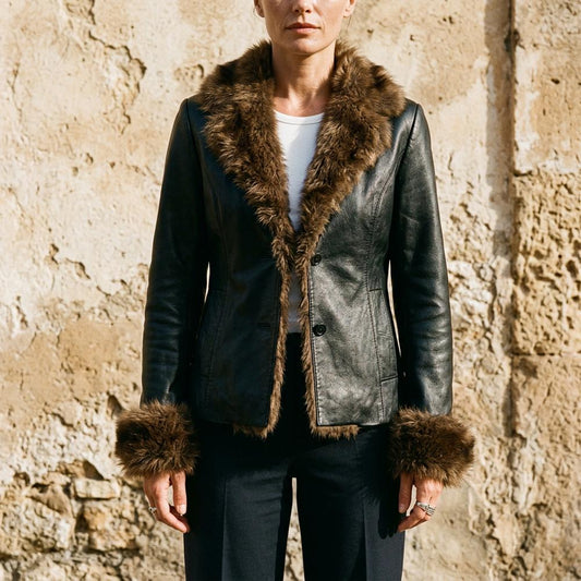 Mens Outlet House - Lawik | Faux Fur-Trimmed Button-Up Leather Jacket Women
