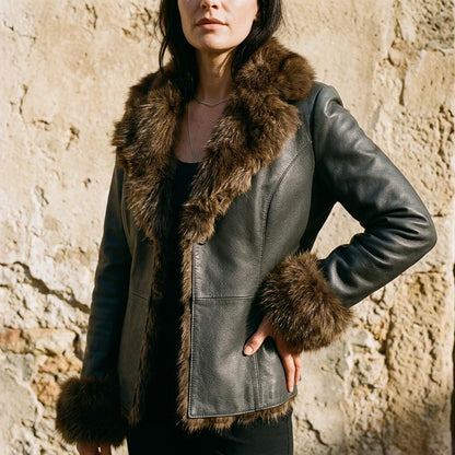 Mens Outlet House - Lawik | Faux Fur-Trimmed Button-Up Leather Jacket Women
