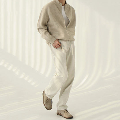 Mens Outlet House - Calev | Rib-Knit Zip-Up Knit Cardigan Men