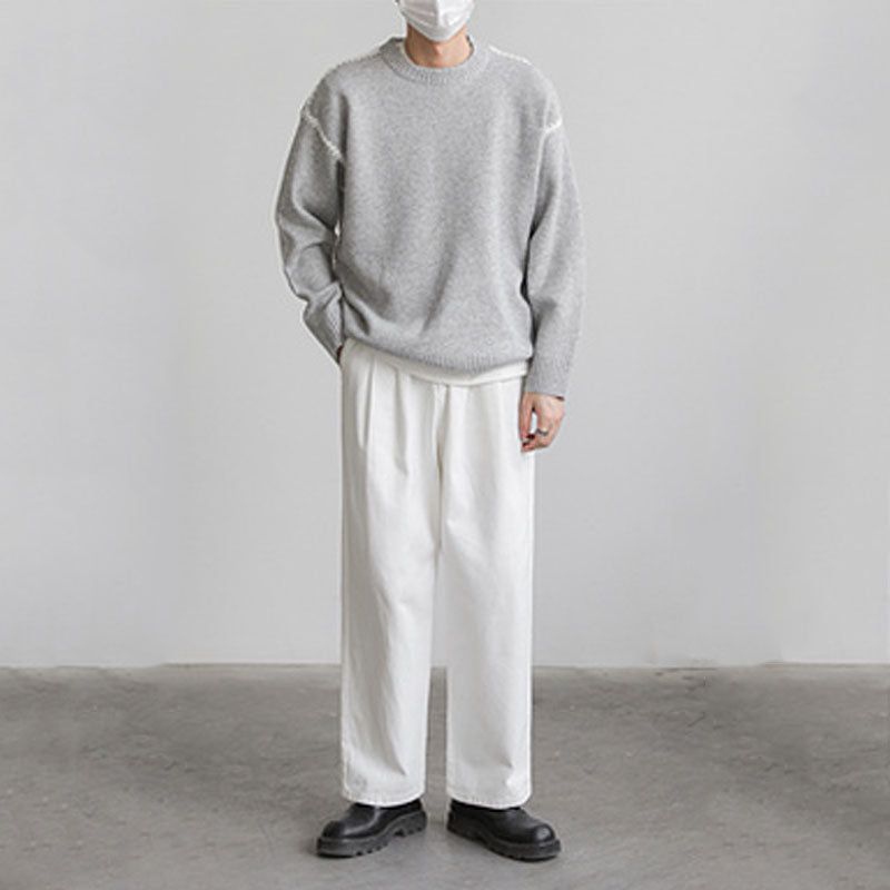 Zeran  Melierter kontrastvernähter Wollmix-Strickpullover