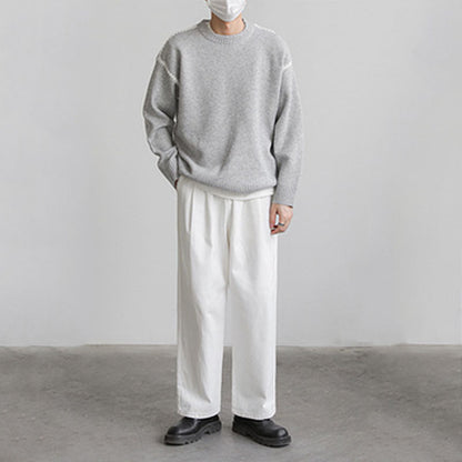Zeran  Melierter kontrastvernähter Wollmix-Strickpullover
