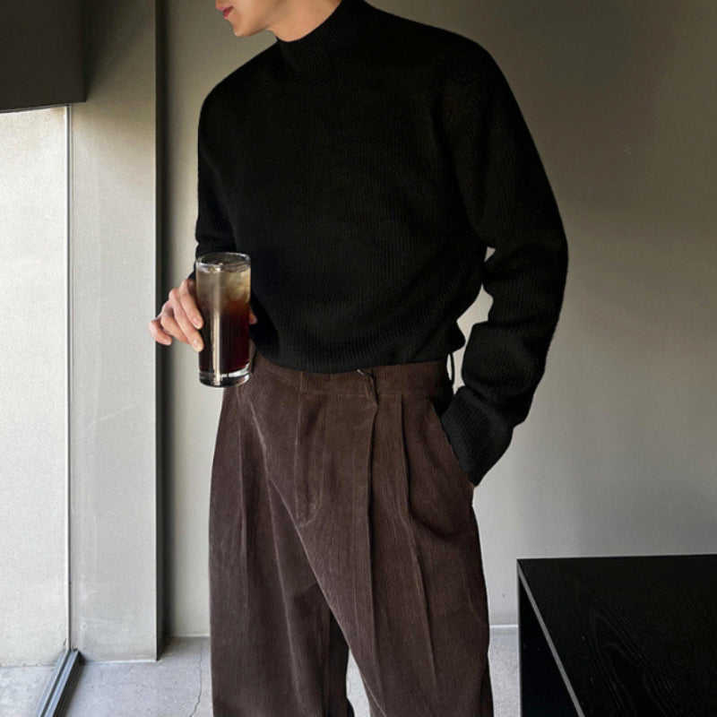 Calin  Gerippter Melierter Strickpullover mit hohem Kragen