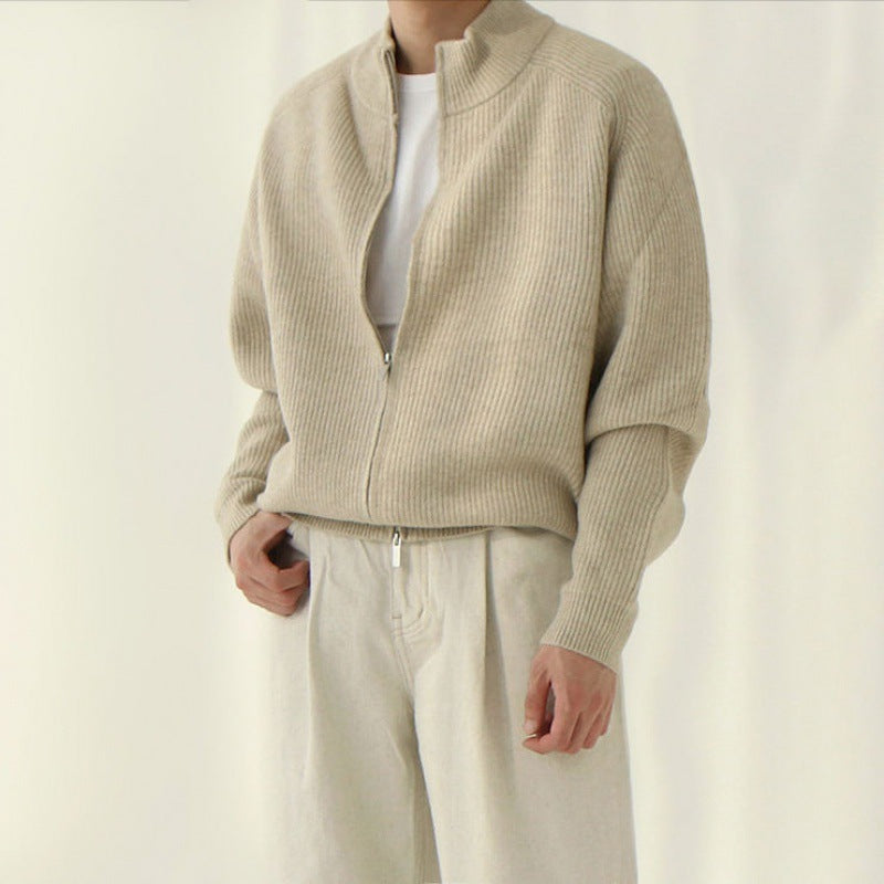 Mens Outlet House - Calev | Rib-Knit Zip-Up Knit Cardigan Men