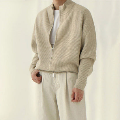 Mens Outlet House - Calev | Rib-Knit Zip-Up Knit Cardigan Men