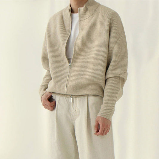 Mens Outlet House - Calev | Rib-Knit Zip-Up Knit Cardigan Men