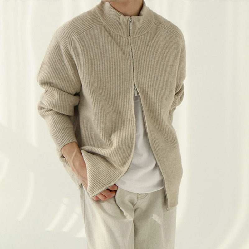 Mens Outlet House - Calev | Rib-Knit Zip-Up Knit Cardigan Men