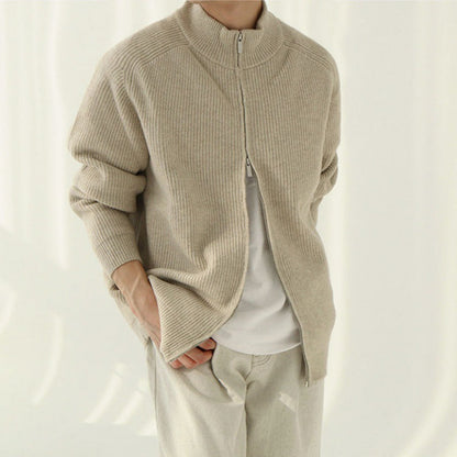 Mens Outlet House - Calev | Rib-Knit Zip-Up Knit Cardigan Men