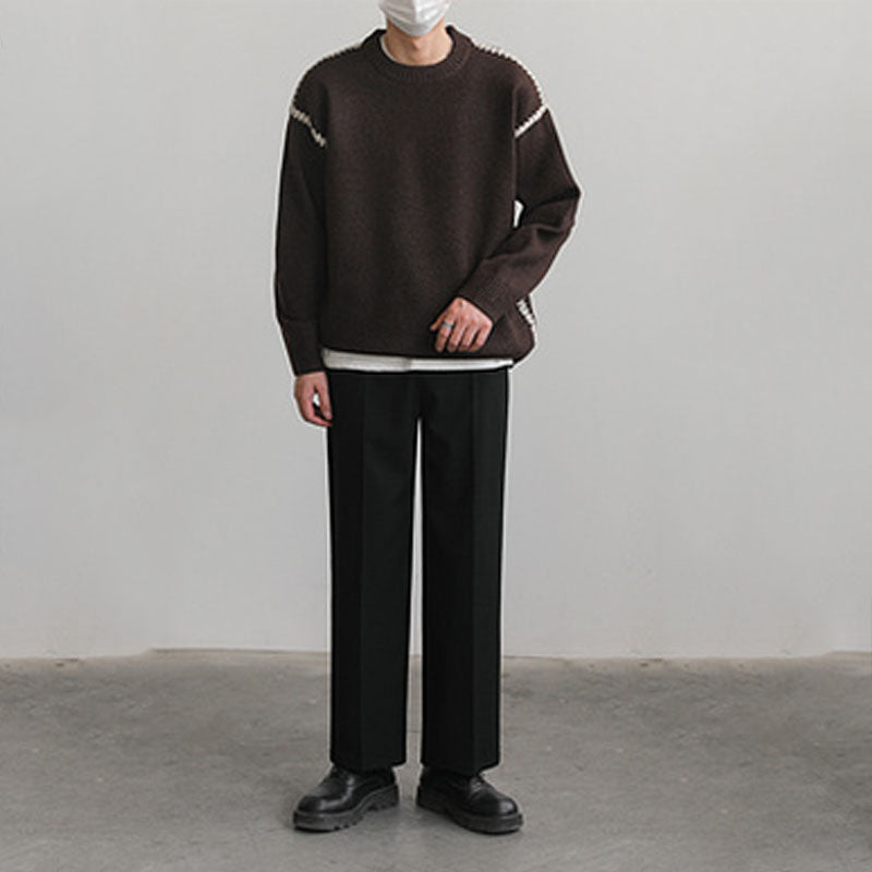 Zeran  Melierter kontrastvernähter Wollmix-Strickpullover