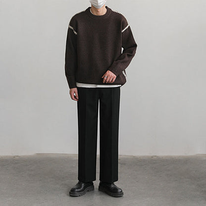 Zeran  Melierter kontrastvernähter Wollmix-Strickpullover