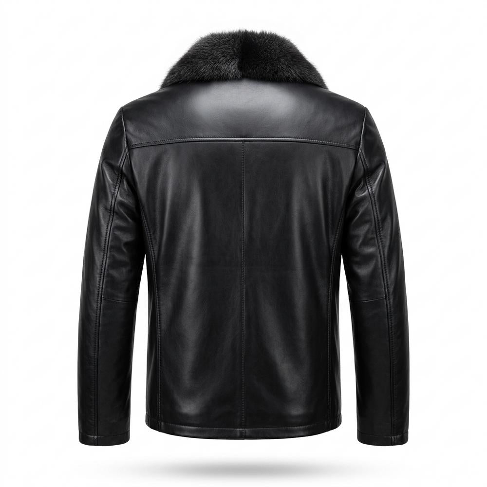 Mens Outlet House - Zepun | Fur-Trimmed Button-Front Leather Jacket Men