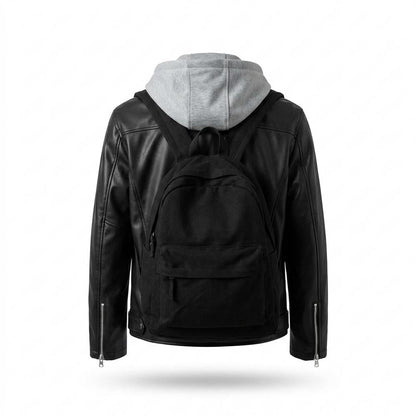 Mens Outlet House - Zelev | Hooded Asymmetrical Leather Jacket Men