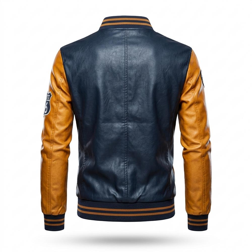 Mens Outlet House - Madar | Embroidered Two-Tone Leather Jacket Men