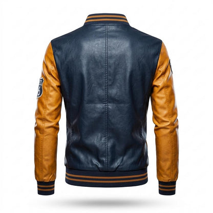 Mens Outlet House - Madar | Embroidered Two-Tone Leather Jacket Men