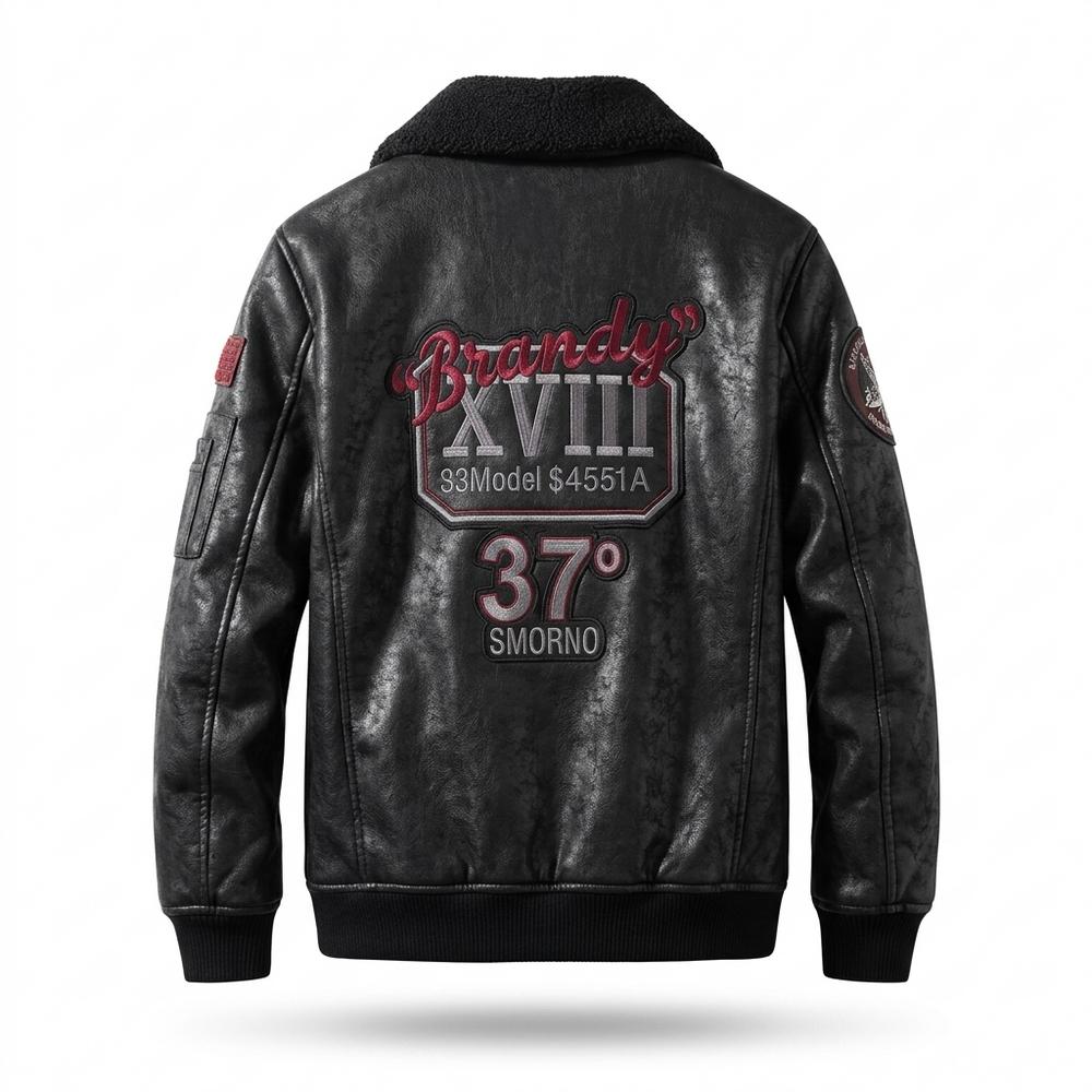 Mens Outlet House - Rasin | Lined Embroidered Leather Jacket Men