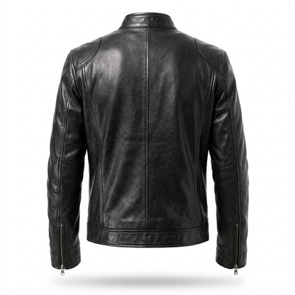 Mens Outlet House - Raser | Zippered Stand-Collar Leather Jacket Men