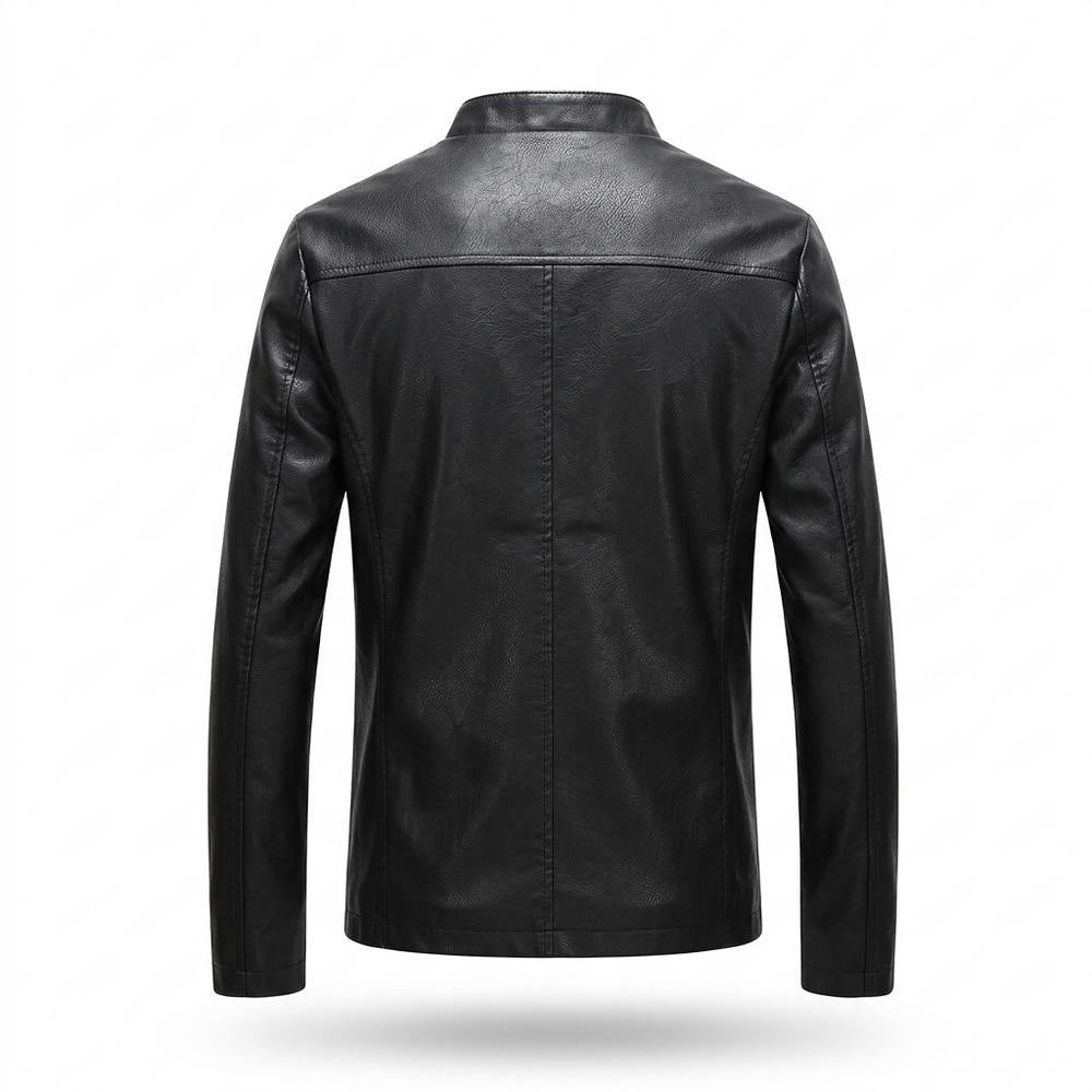 Mens Outlet House - Rovan | Zip-Up Stand-Collar Leather Jacket Men