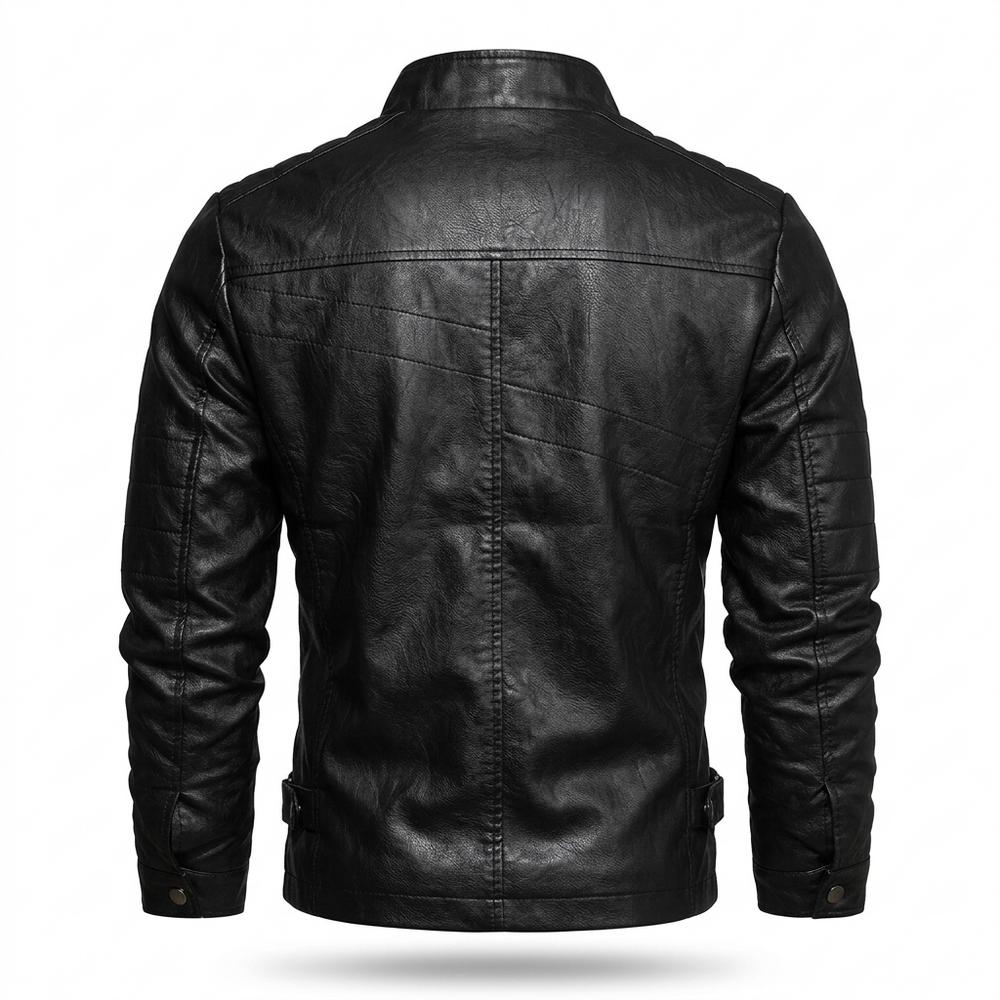 Mens Outlet House - Noran | Zip-Up Stand-Collar Leather Jacket Men
