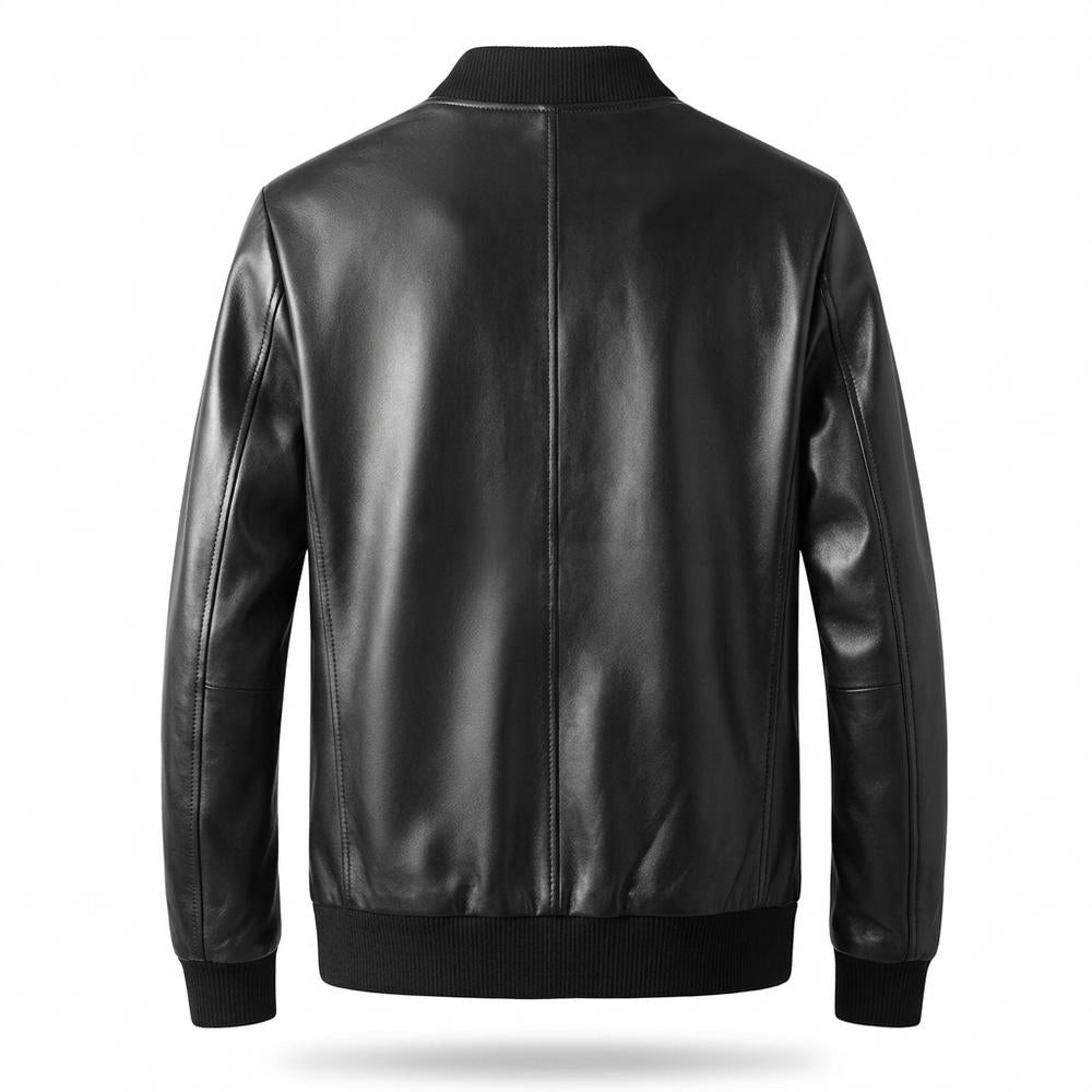 Mens Outlet House - Niram | Zip-Up Ribbed-Collar Leather Jacket Men