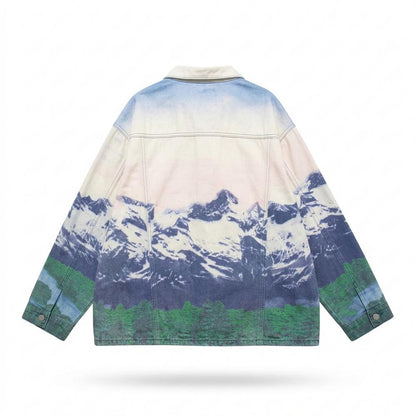 Mens Outlet House - Catir | Printed Button-Front Denim Jacket Unisex