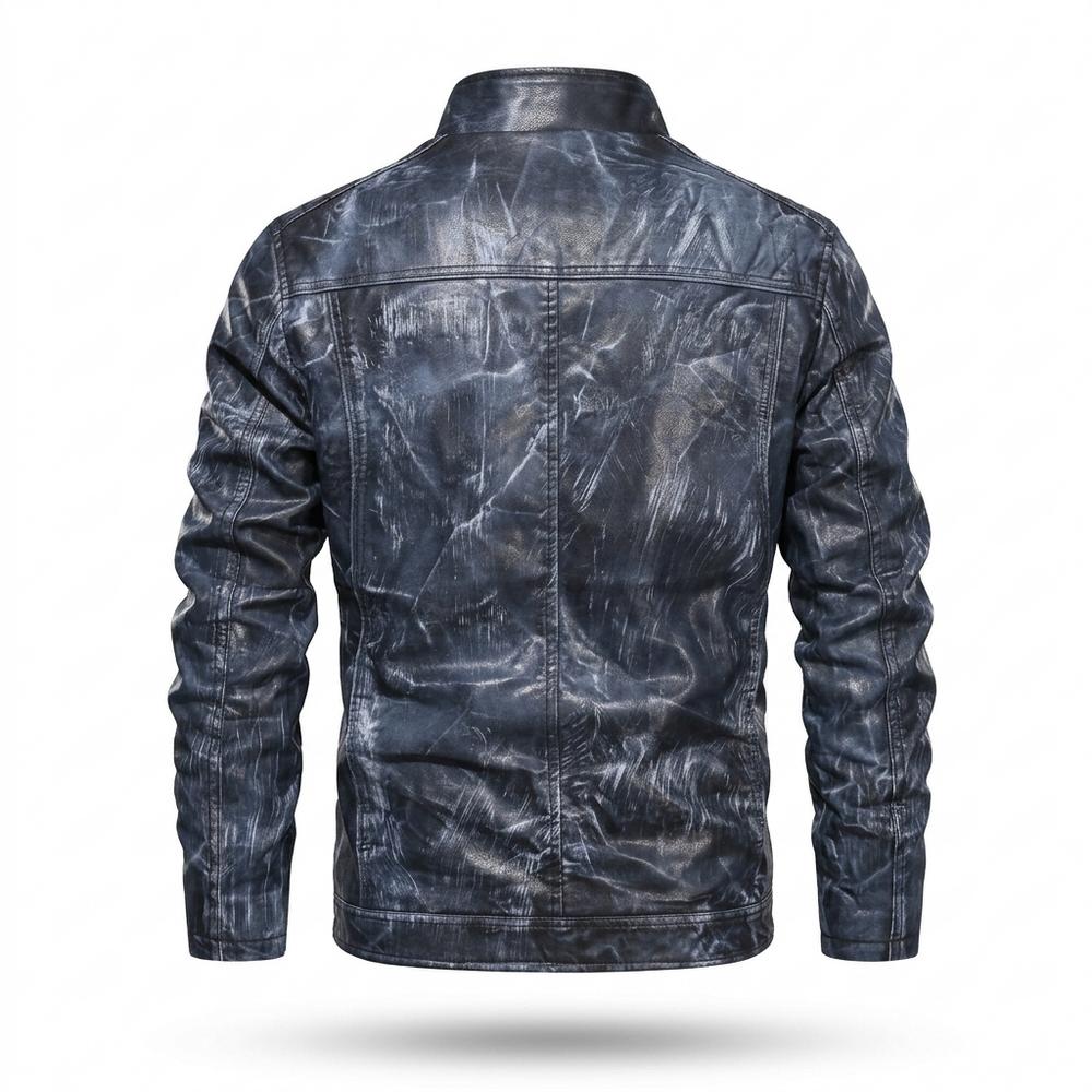 Mens Outlet House - Velen | Washed Stand-Collar Leather Jacket Men