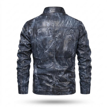 Mens Outlet House - Velen | Washed Stand-Collar Leather Jacket Men