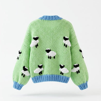 Mens Outlet House - Nenor | Chunky Knit Sheep Pattern Knit Cardigan Women