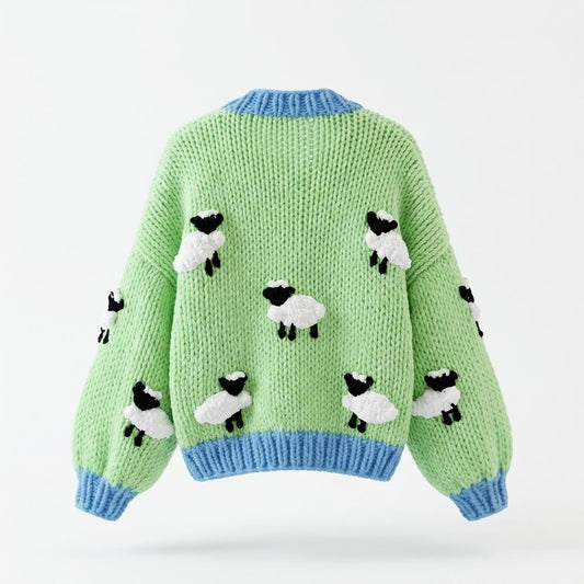 Mens Outlet House - Nenor | Chunky Knit Sheep Pattern Knit Cardigan Women