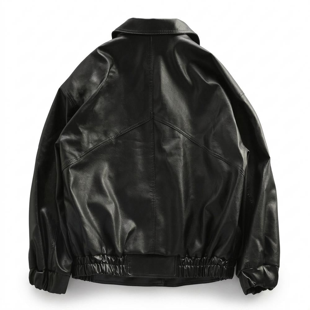 Mens Outlet House - Nilen | Zip-Up Relaxed Fit Leather Jacket Unisex