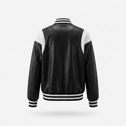 Mens Outlet House - Cohal | Buttoned Two-Tone Leather Jacket Unisex