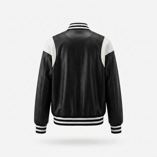 Mens Outlet House - Cohal | Buttoned Two-Tone Leather Jacket Unisex
