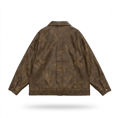 Mens Outlet House - Kamor | Button-Front Distressed-Finish Leather Jacket Unisex