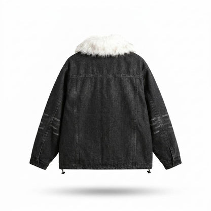 Mens Outlet House - Kezan | Fur-Collar Washed Denim Jacket Unisex