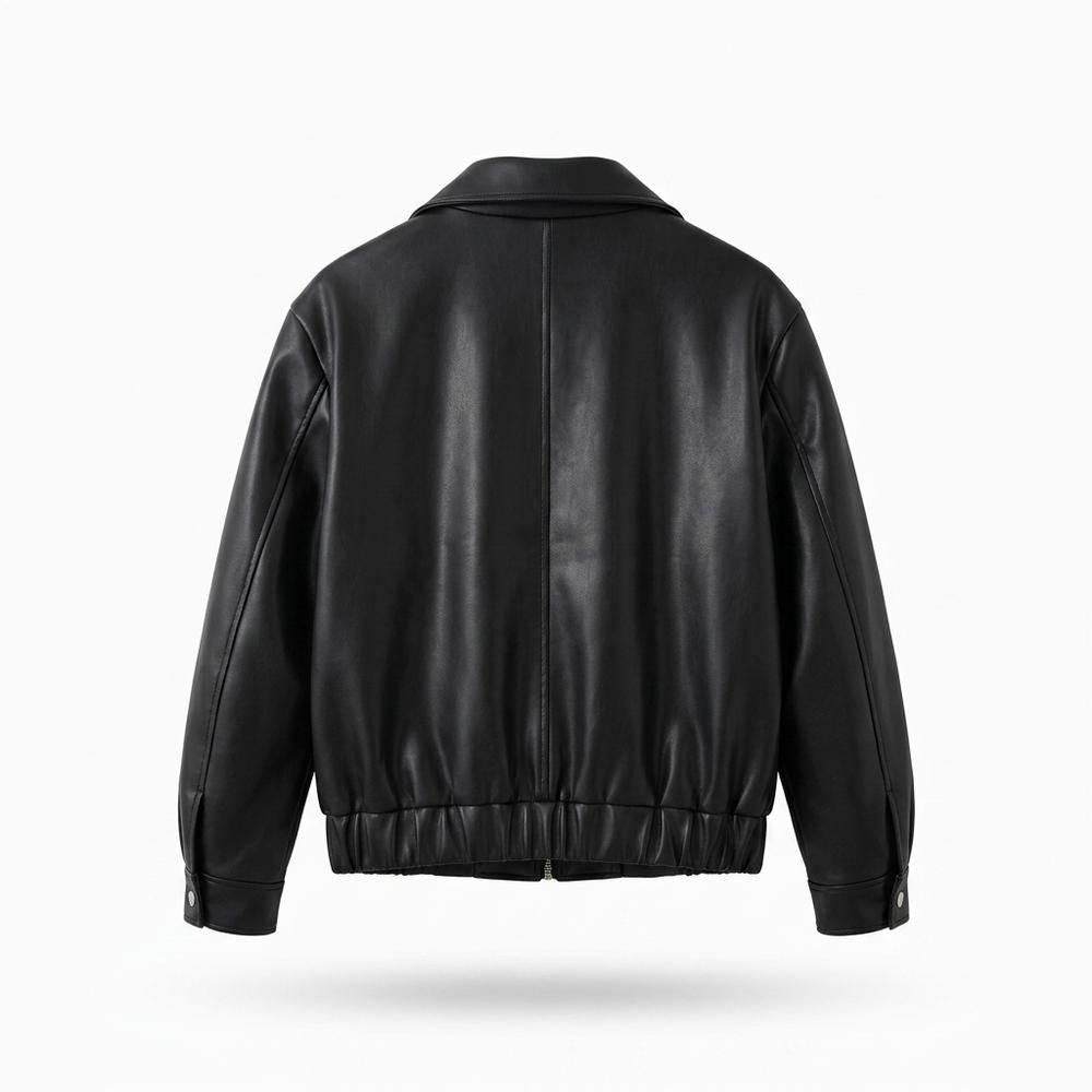 Mens Outlet House - Tivin | Zip-Up Collared Leather Jacket Men